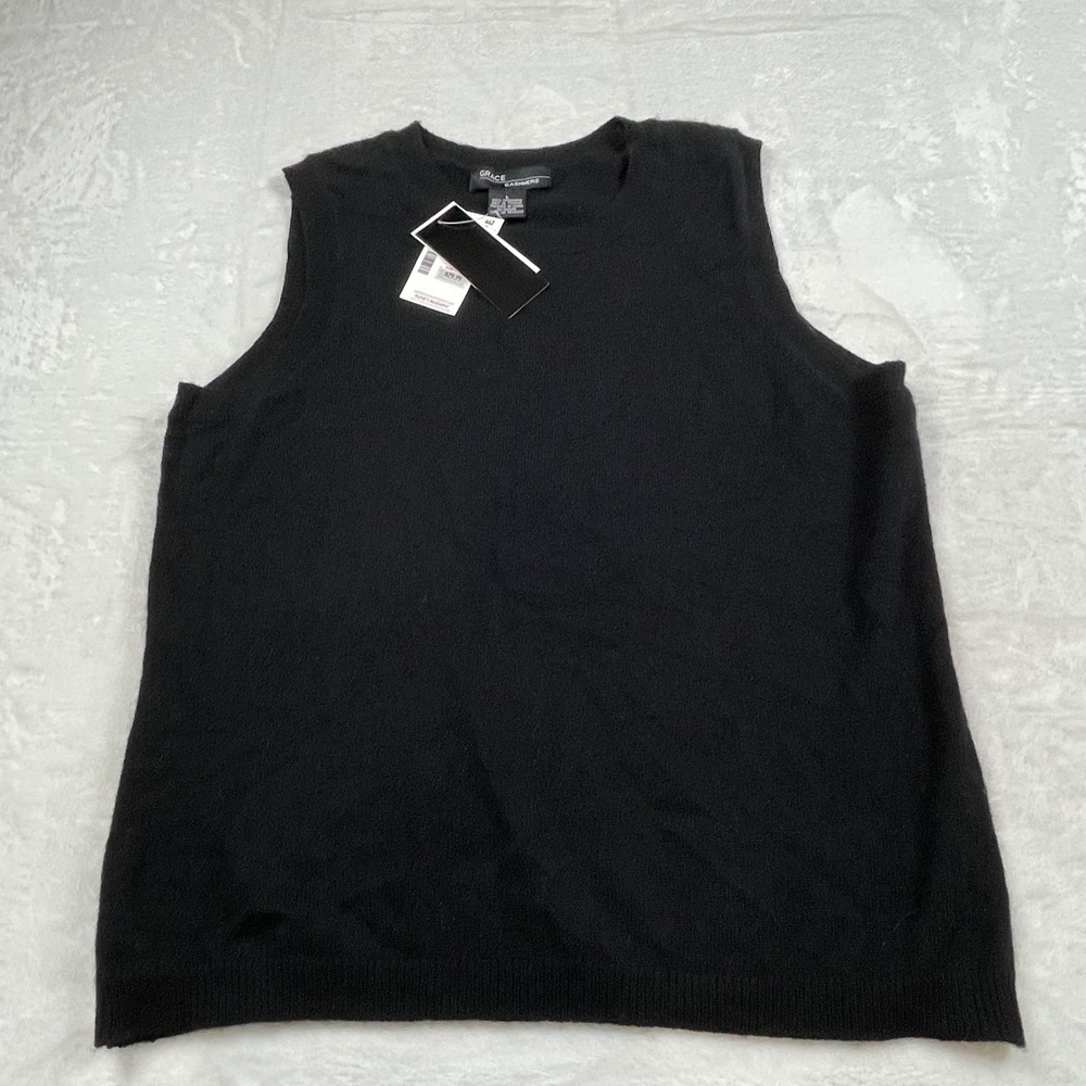 Grace Cashmere Womens Sleeveless Crew Neck Sweater Shell Black Size L NWT